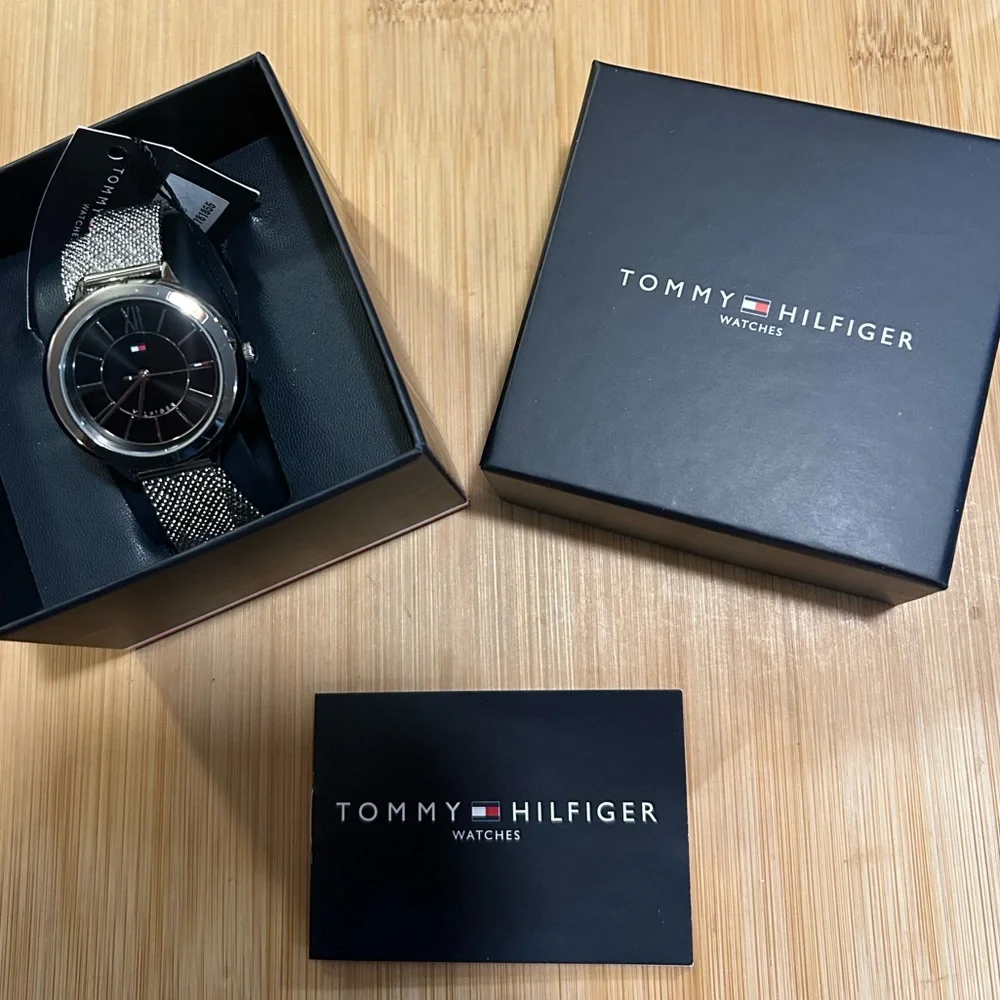 Tommy Hilfiger Watch With 36mm Black Face & Silver WrapAround MeshBracelet. - Picture 9 of 10